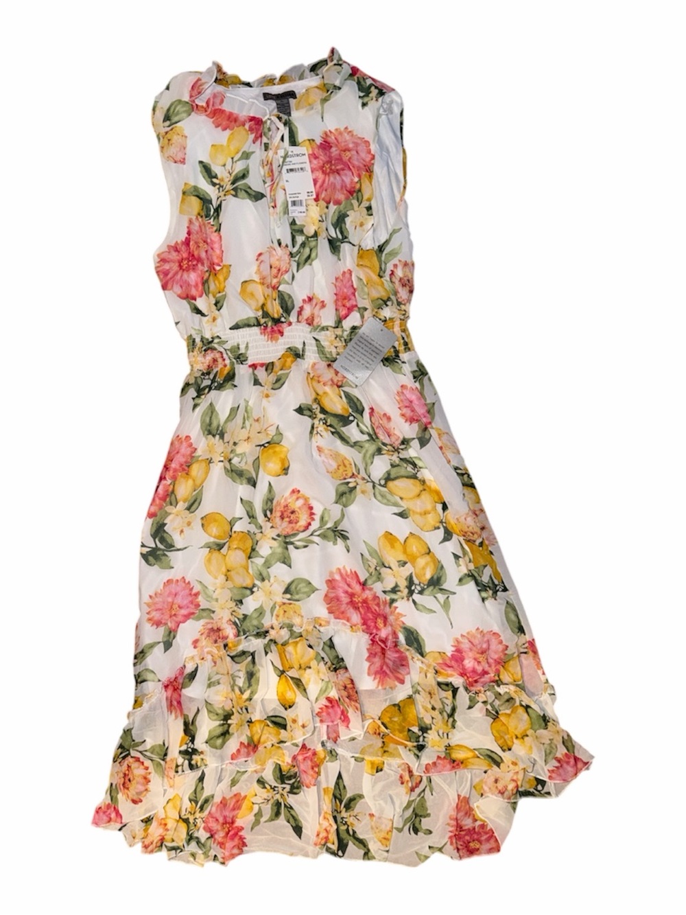 Nordstrom White Midi Dress with Pink & Yellow Floral